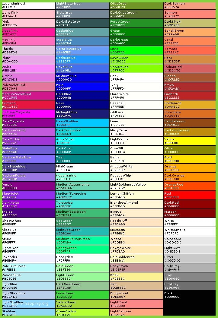 Printable Hex Code Chart Dev onallcylinders