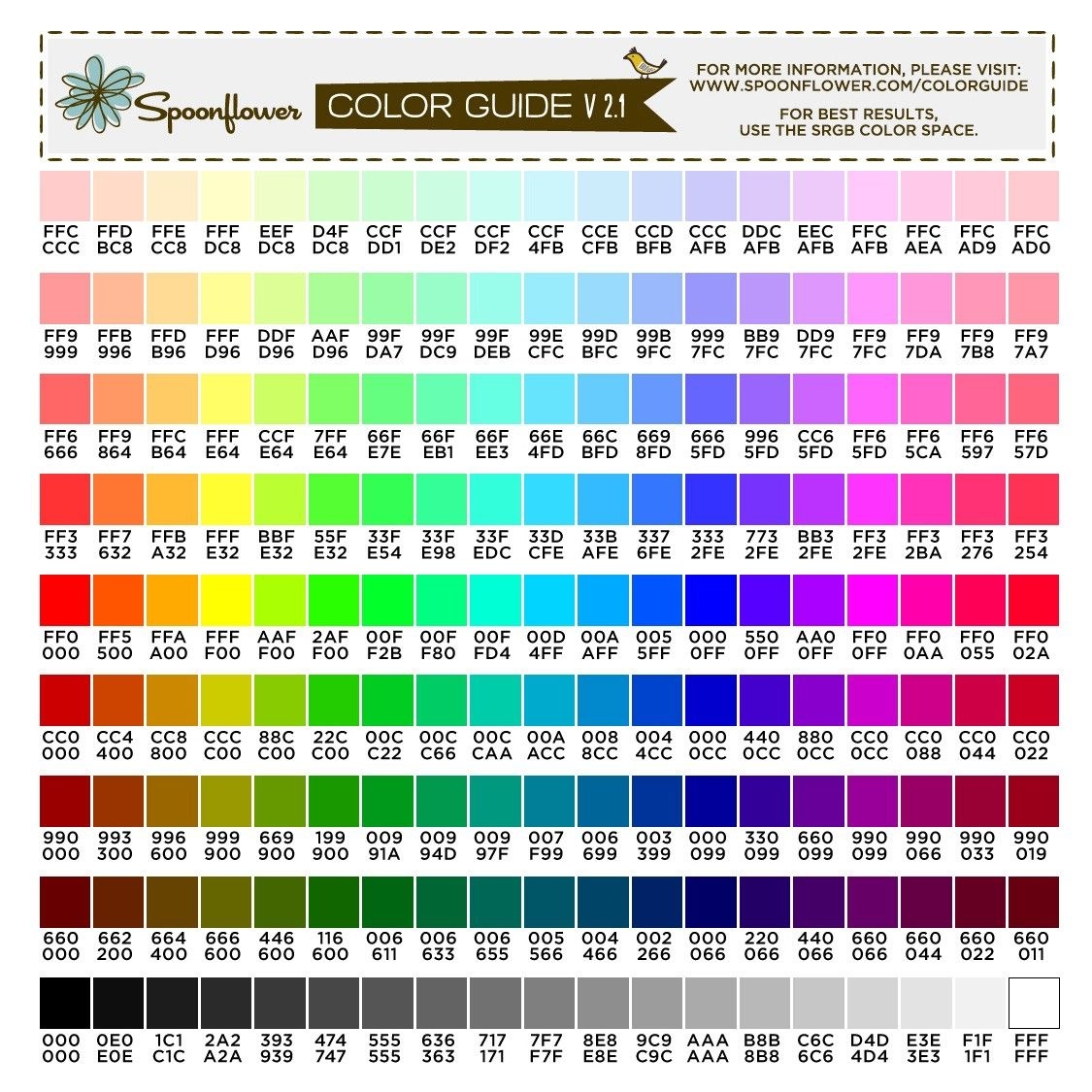 Printable Hex Code Chart