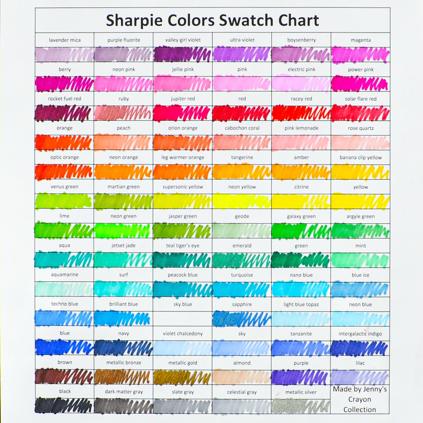 Printable Marker Color Chart