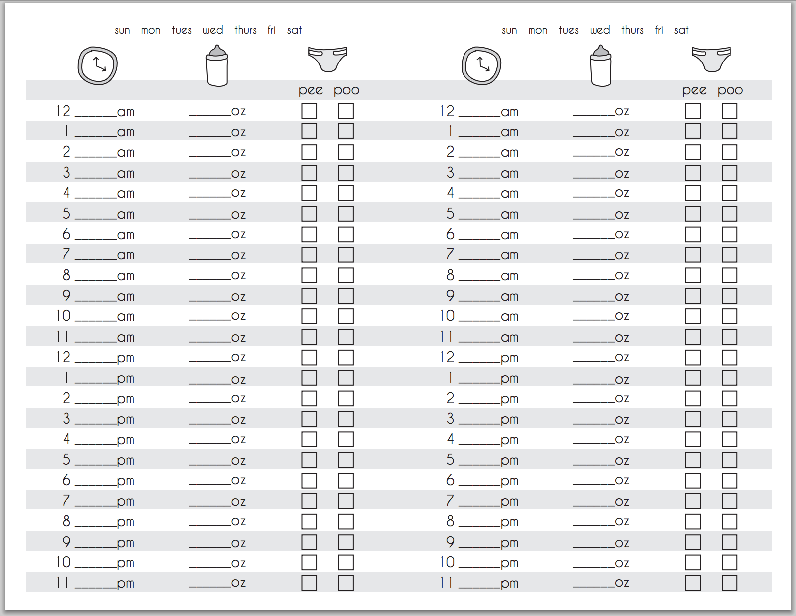 Printable Newborn Feeding Chart