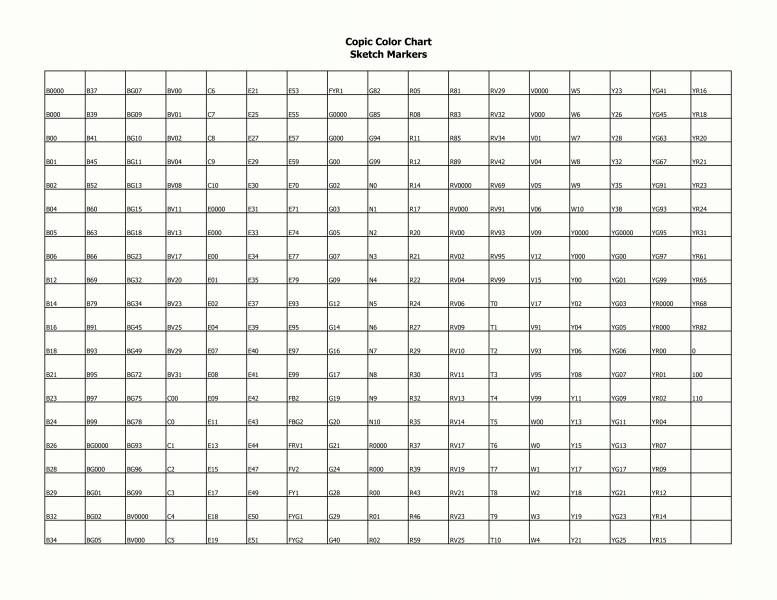 Printable Ohuhu Marker Color Chart Blank Dev onallcylinders