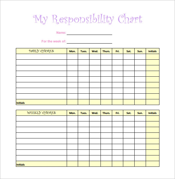 Printable Responsibility Chart Template Printable Calendars AT A GLANCE