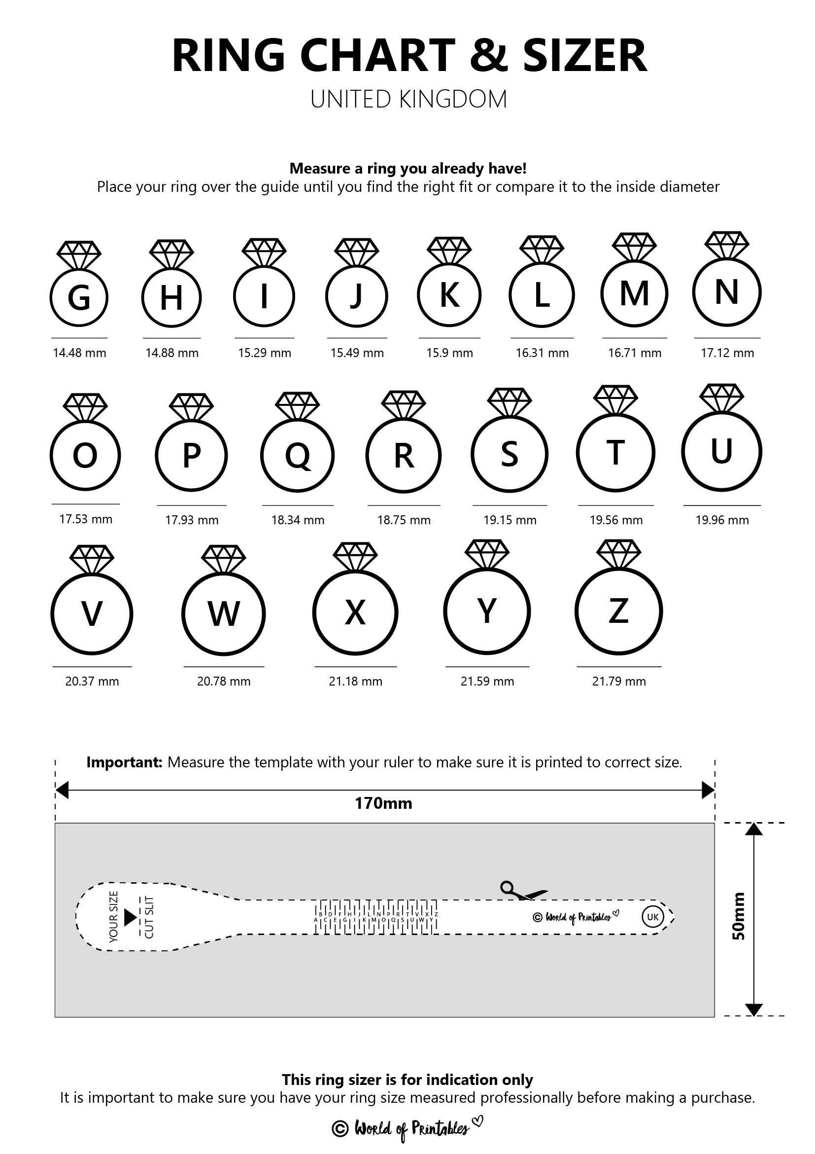 Printable Ring Size Chart Find Your Ring Size Easy