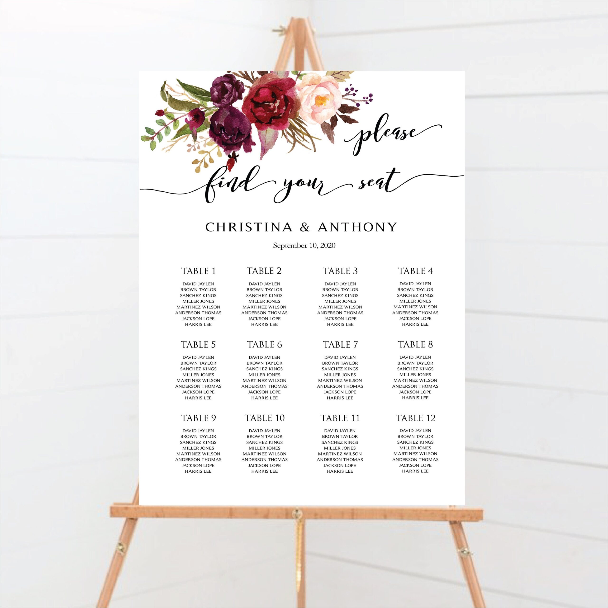 Printable Seating Chart Wedding Martin Printable Calendars