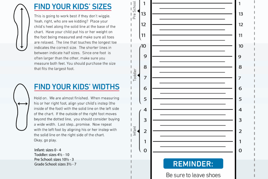Printable Shoe Size Chart Kids Fillable Form 2024