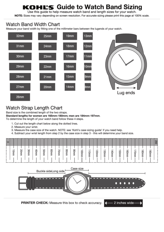 Printable Watch Band Size Chart