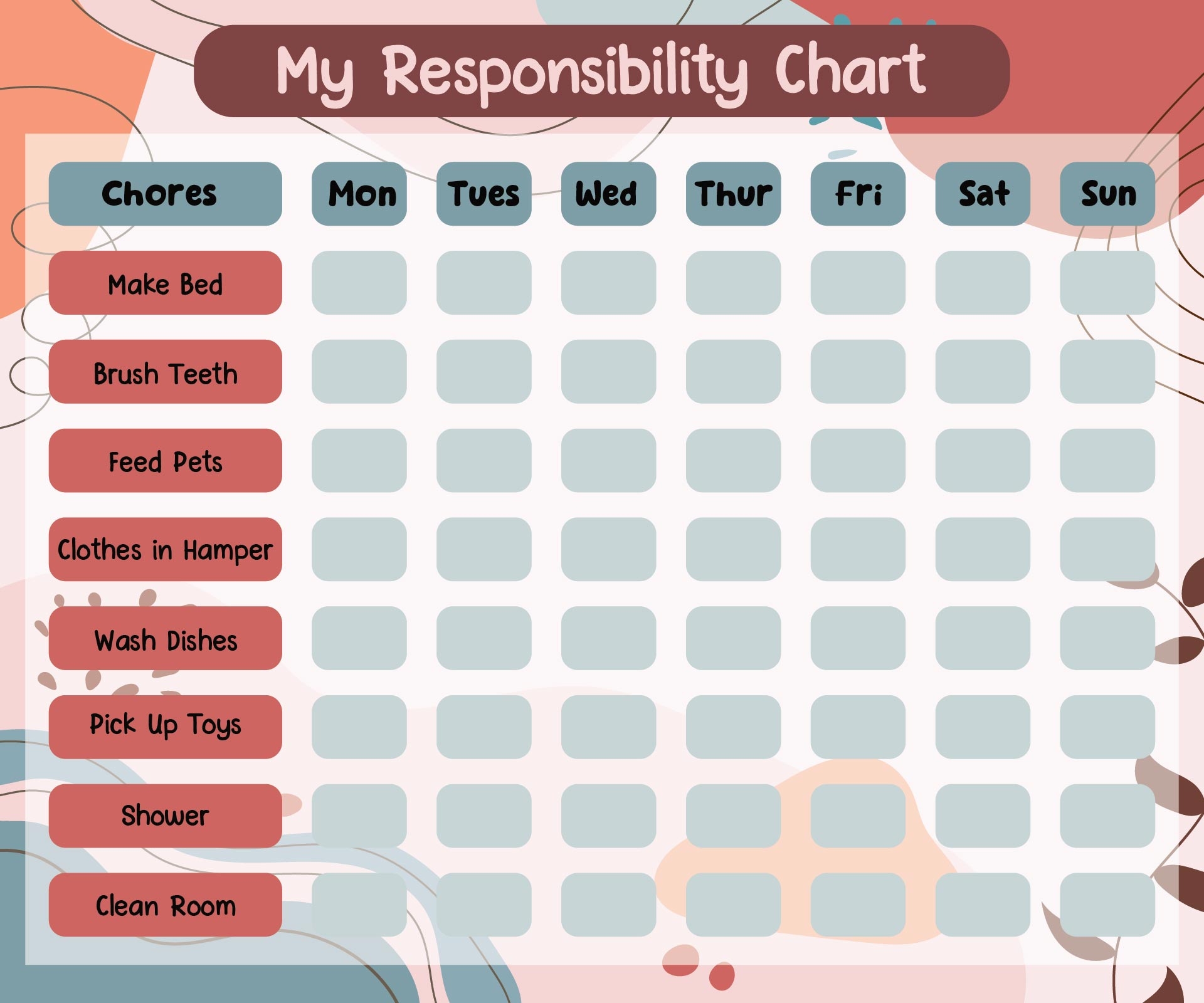 Responsibility Chore Chart 10 Free PDF Printables Printablee