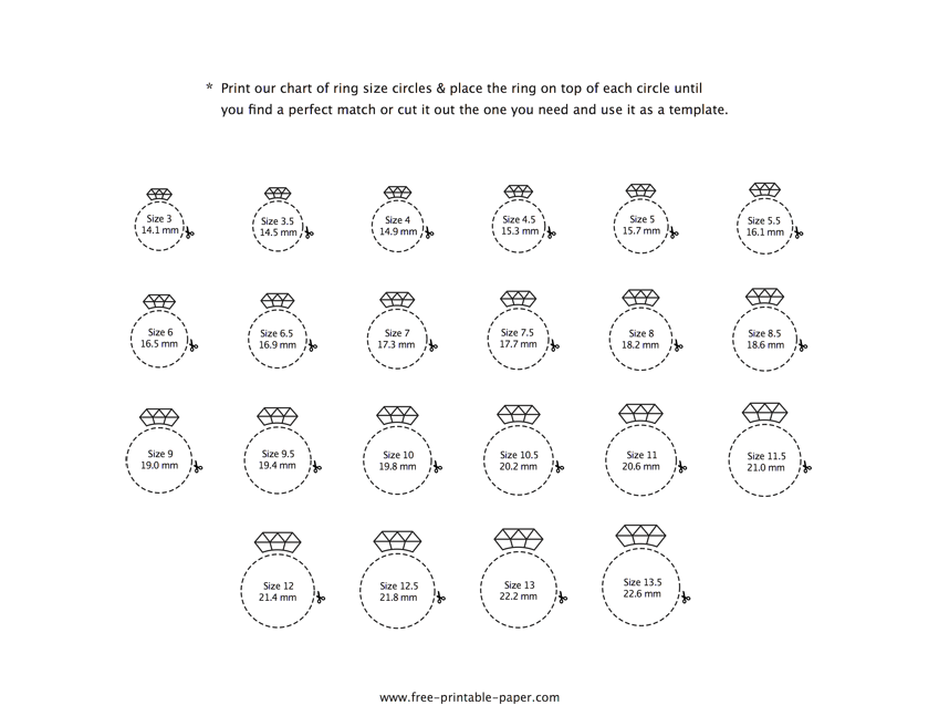 Ring Size Chart Actual Size Free printable paper