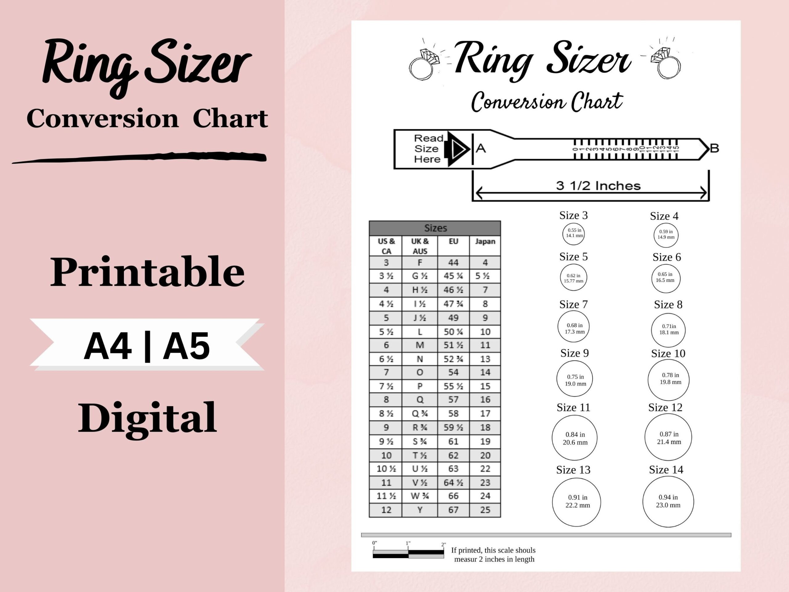 Ring Size Chart Printable Ring Sizer Conversion De Taille De Bague 