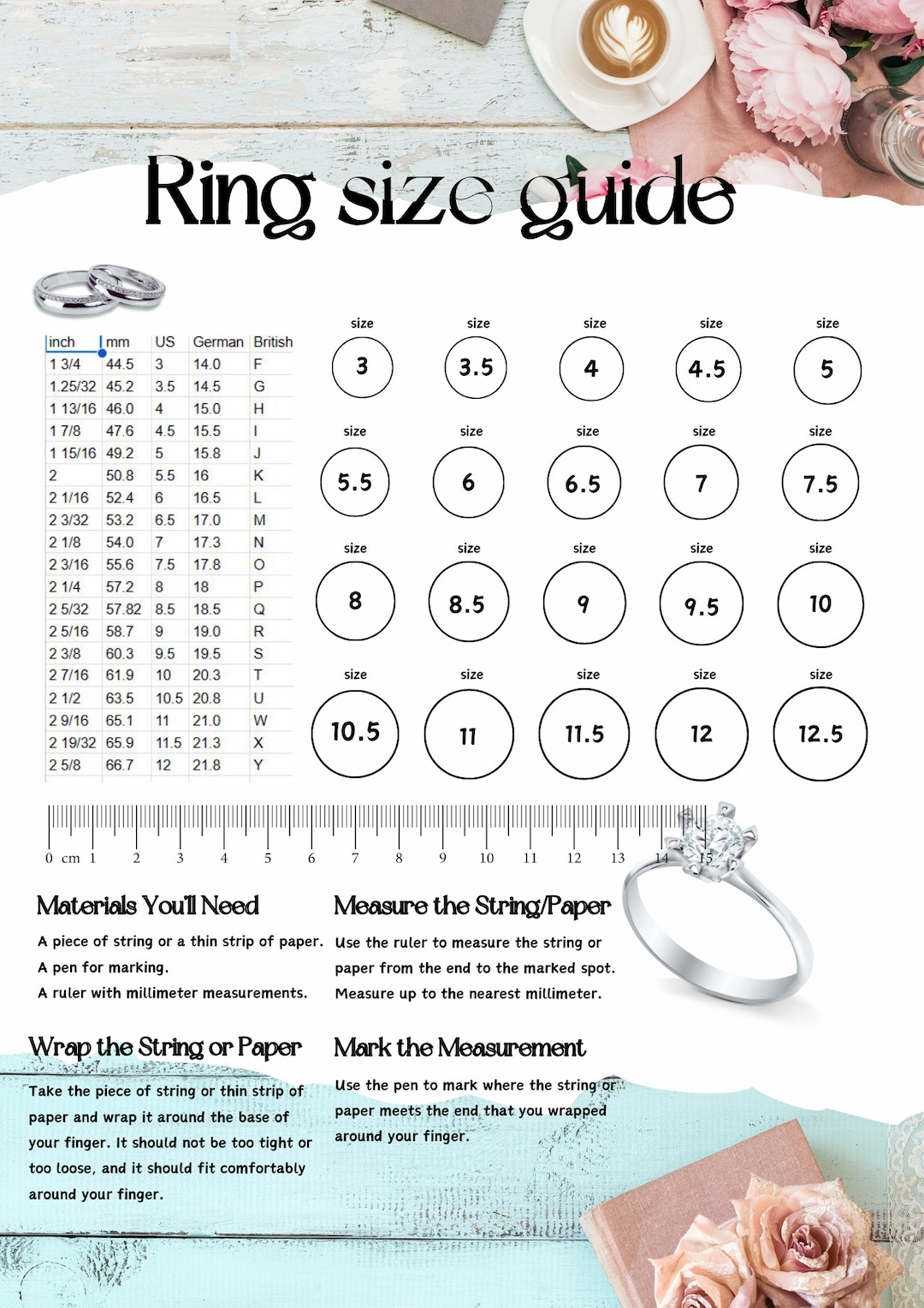 Ring Size Chart Printable Ring Sizer Ring Size Guide Printable Ring 