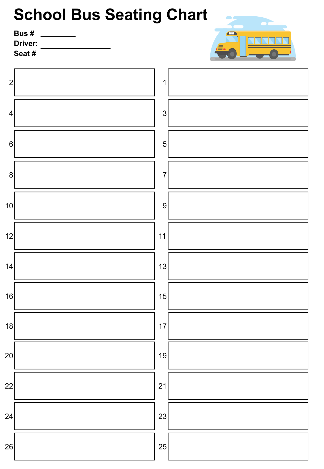School Bus Seating Chart Printable