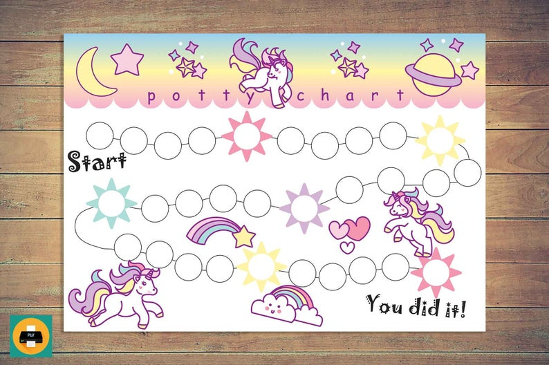 Unicorn Sticker Chart Potty Training Chart Printable Toilet Etsy 