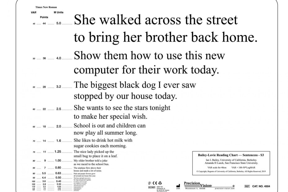 Vision Reading Chart Printable Worksheets