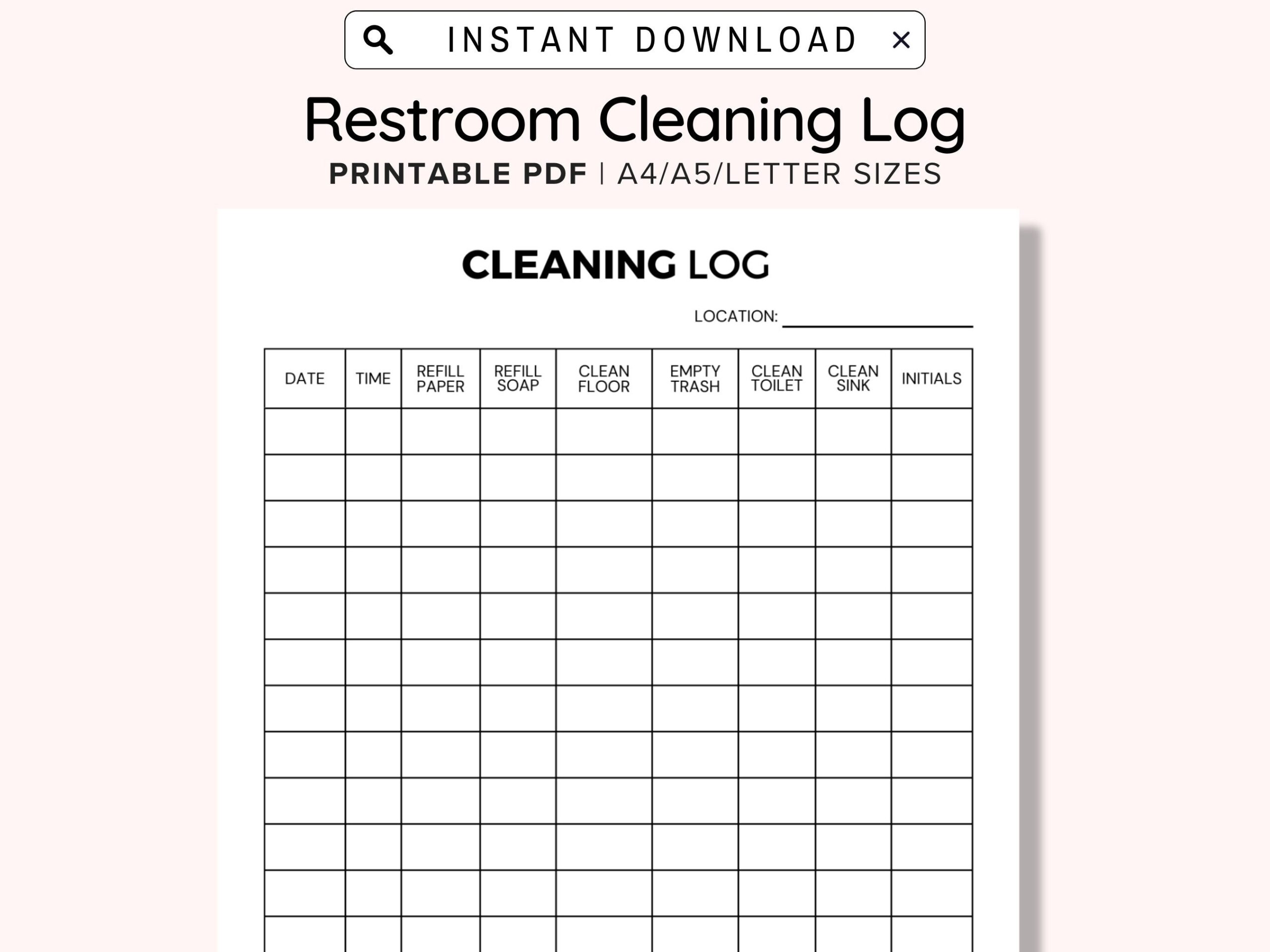 Weekly Bathroom Cleaning Chart Printable Restroom Cleaning Log For 