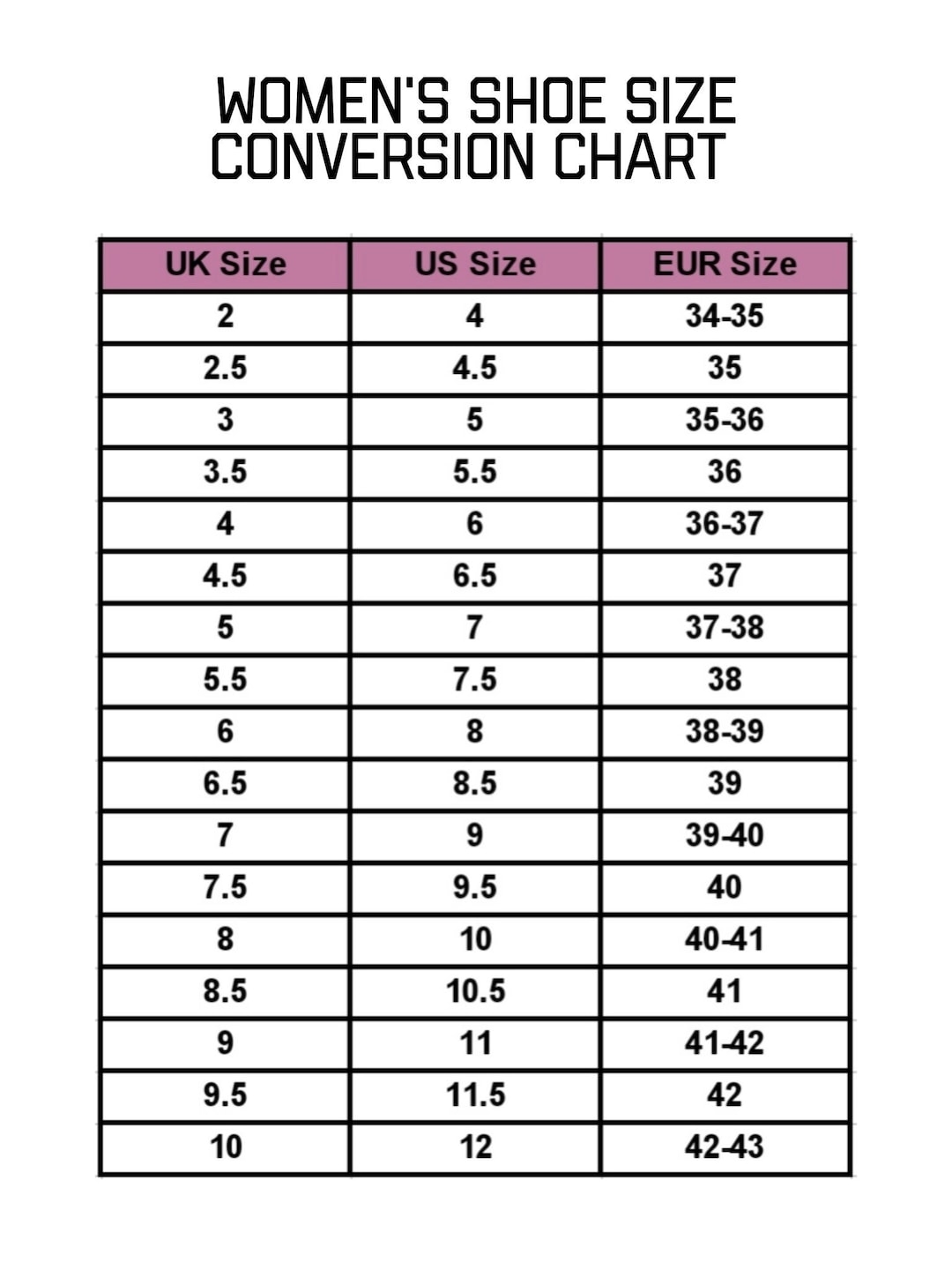 Women Shoe Size Chart Shoe Size Shoe Size Chart Size Vrogue co