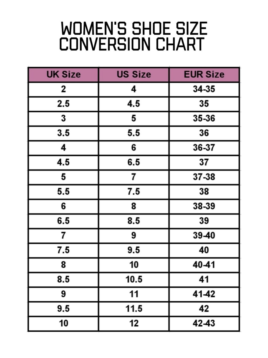 Women Shoe Size Chart Shoe Size Shoe Size Chart Size Vrogue co